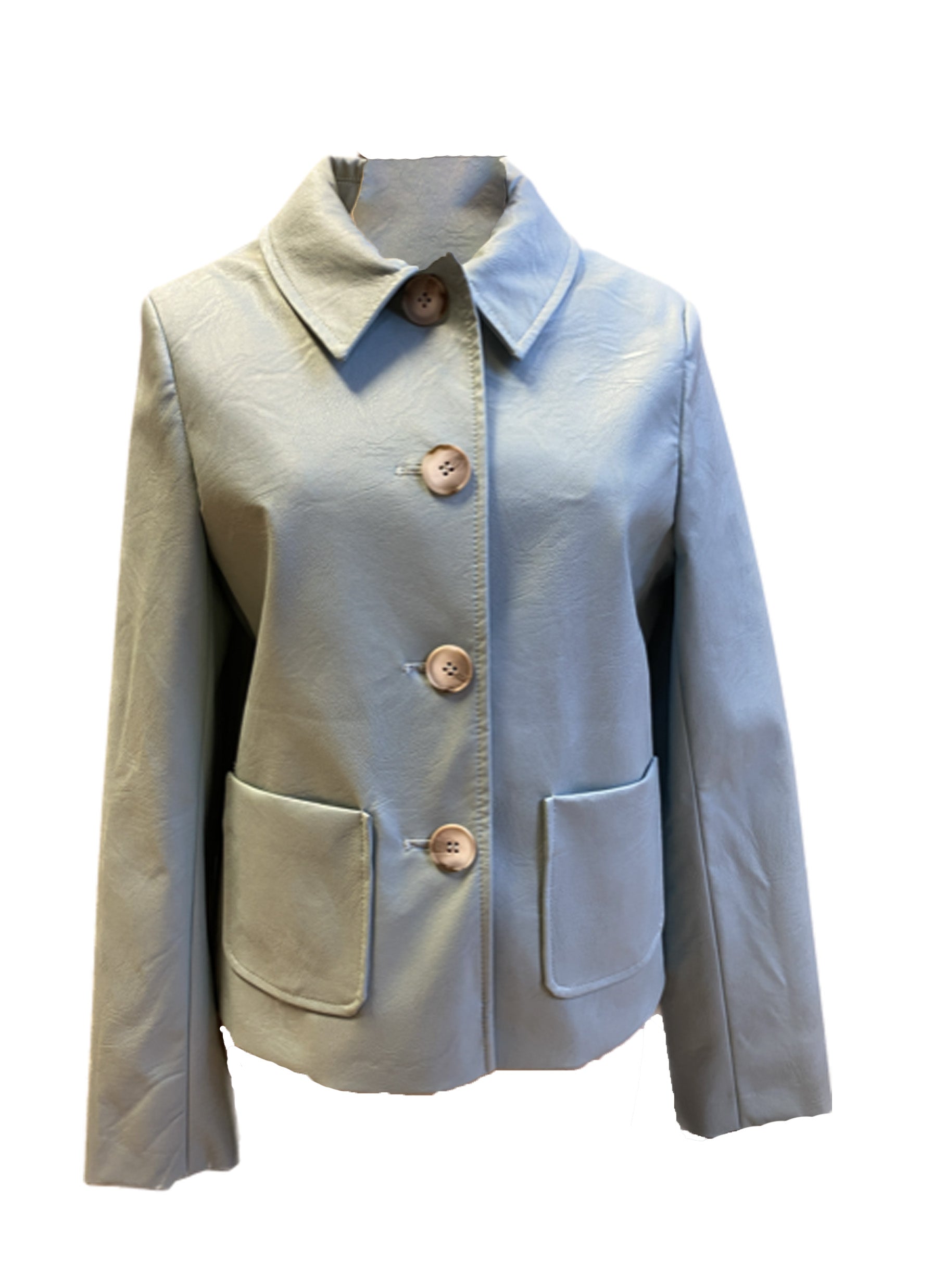 Regal Faux Leather Button-Up Jacket in Light Aqua