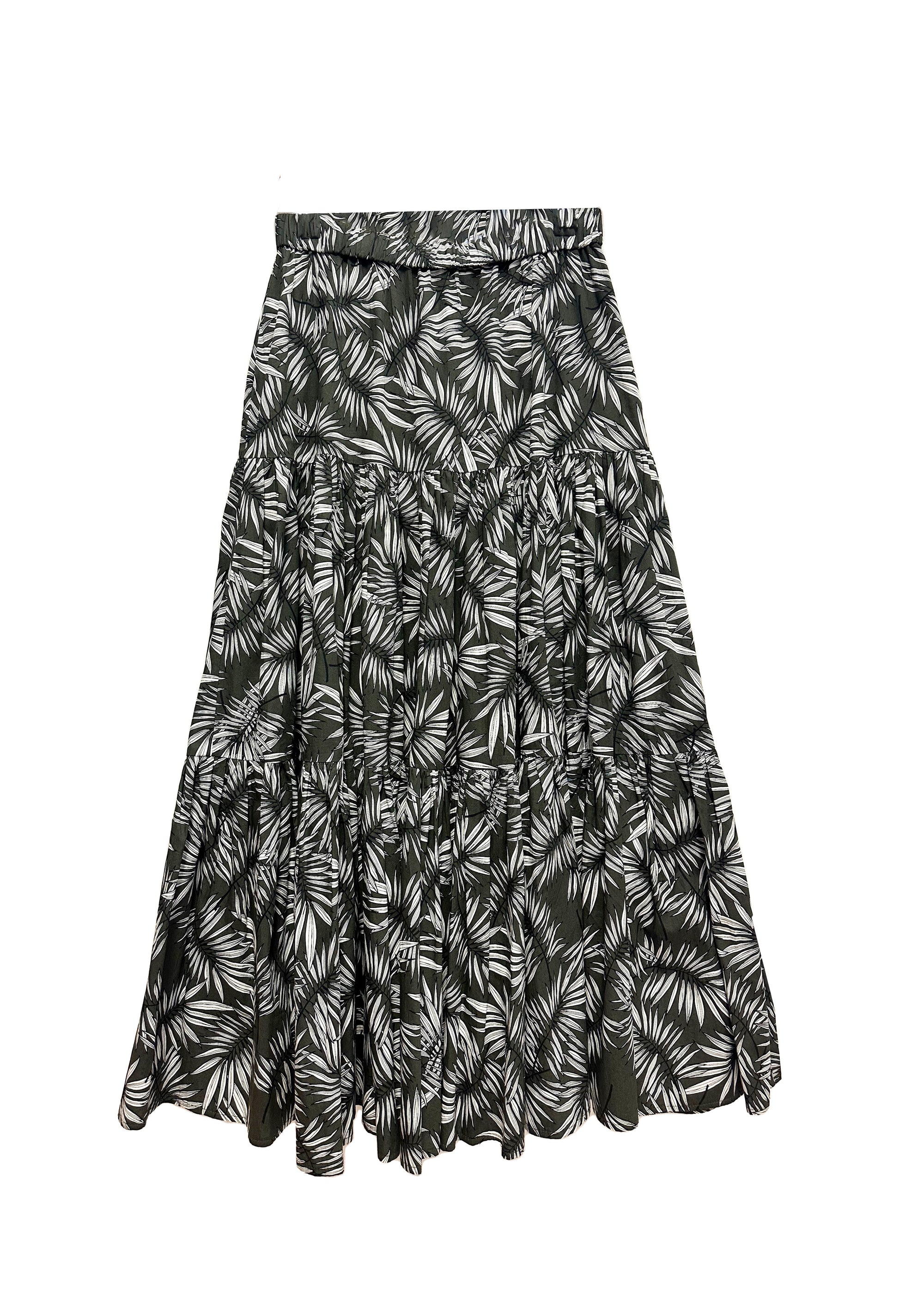Khaki fern print Maxi Skirt