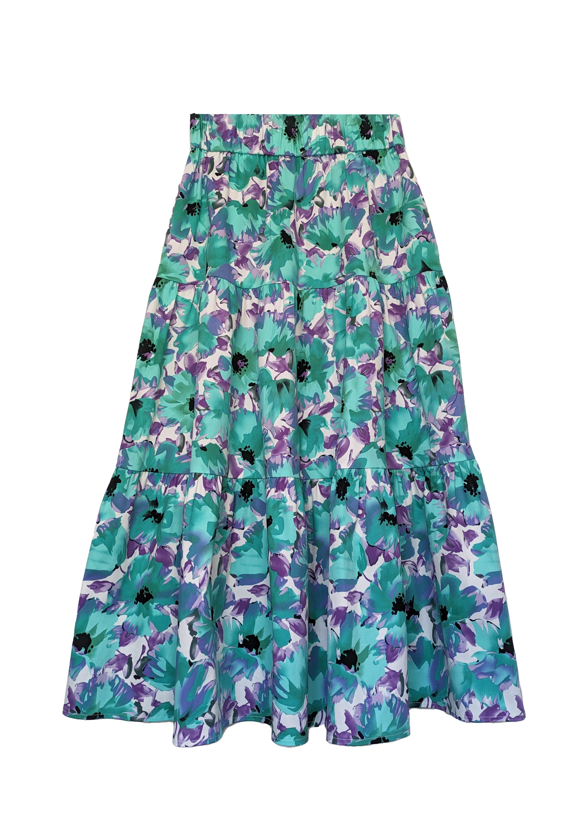 Blue floral print tiered skirt