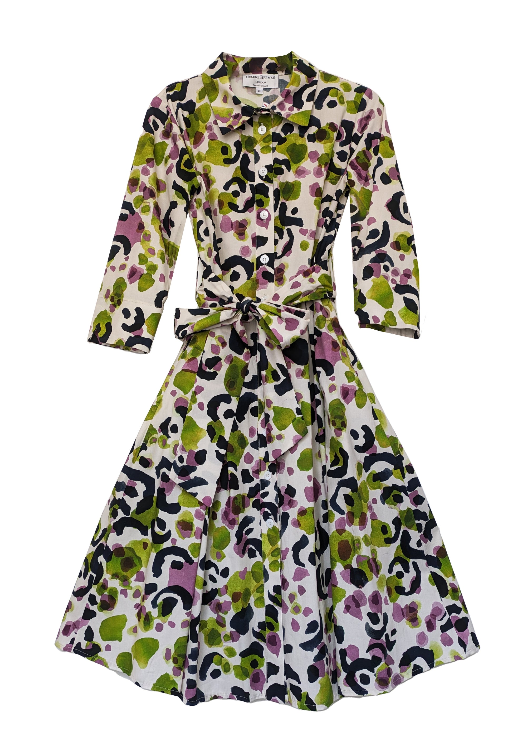 Green and black leopard print shirt dress