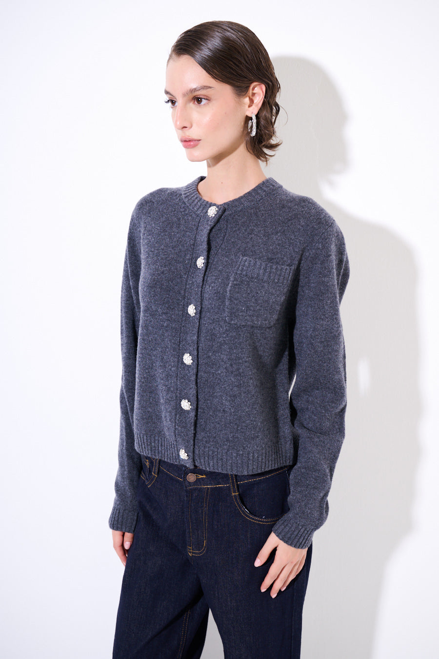 Isa Cashmere-blend Cardigan with Jewel Buttons - one size