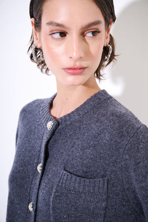 Isa Cashmere-blend Cardigan with Jewel Buttons - one size