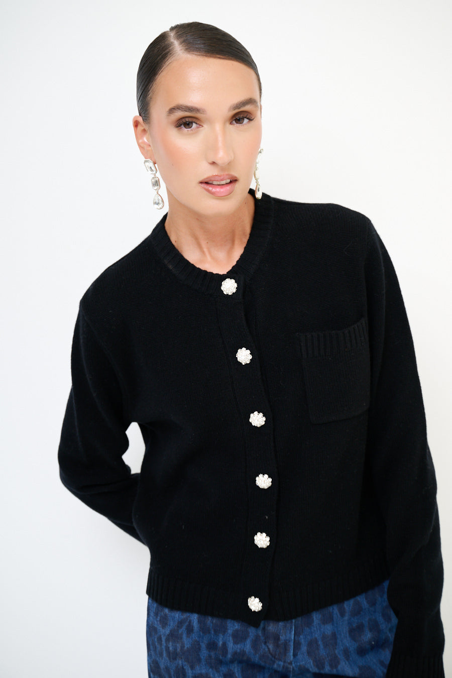 Isa Cashmere-blend Cardigan with Jewel Buttons - one size