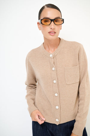 Isa Cashmere-blend Cardigan with Jewel Buttons - one size