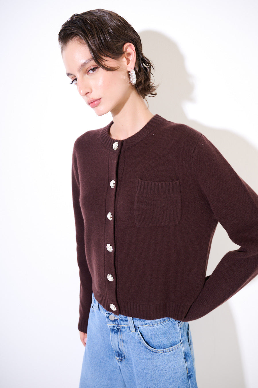 Isa Cashmere-blend Cardigan with Jewel Buttons - one size