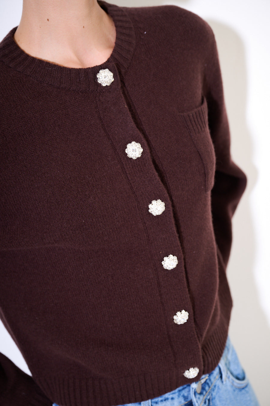 Isa Cashmere-blend Cardigan with Jewel Buttons - one size