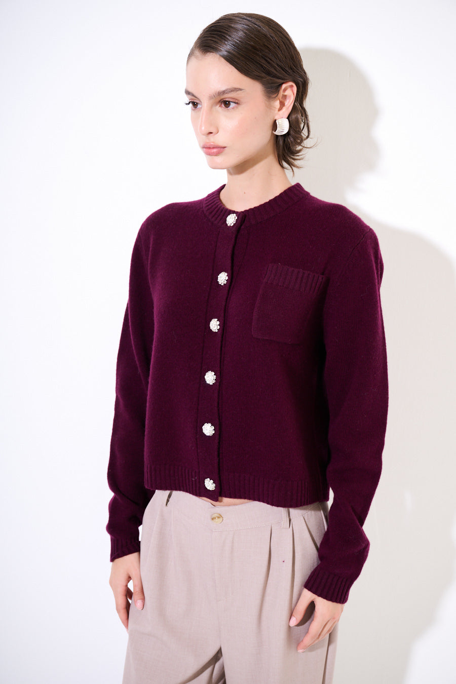 Isa Cashmere-blend Cardigan with Jewel Buttons - one size