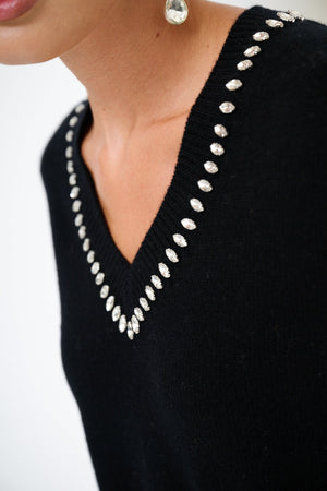 Vittoria V-neck Crystal Detail Cashmere-blend Sweater - one size