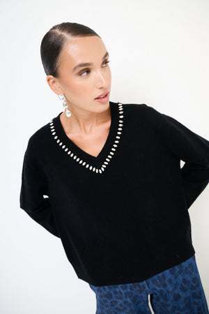 Vittoria V-neck Crystal Detail Cashmere-blend Sweater - one size