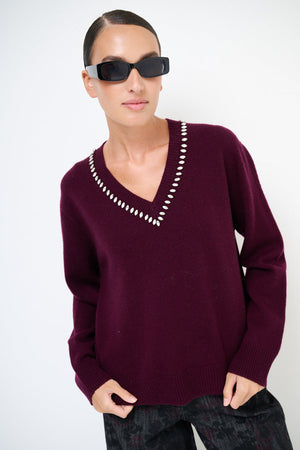 Vittoria V-neck Crystal Detail Cashmere-blend Sweater - one size