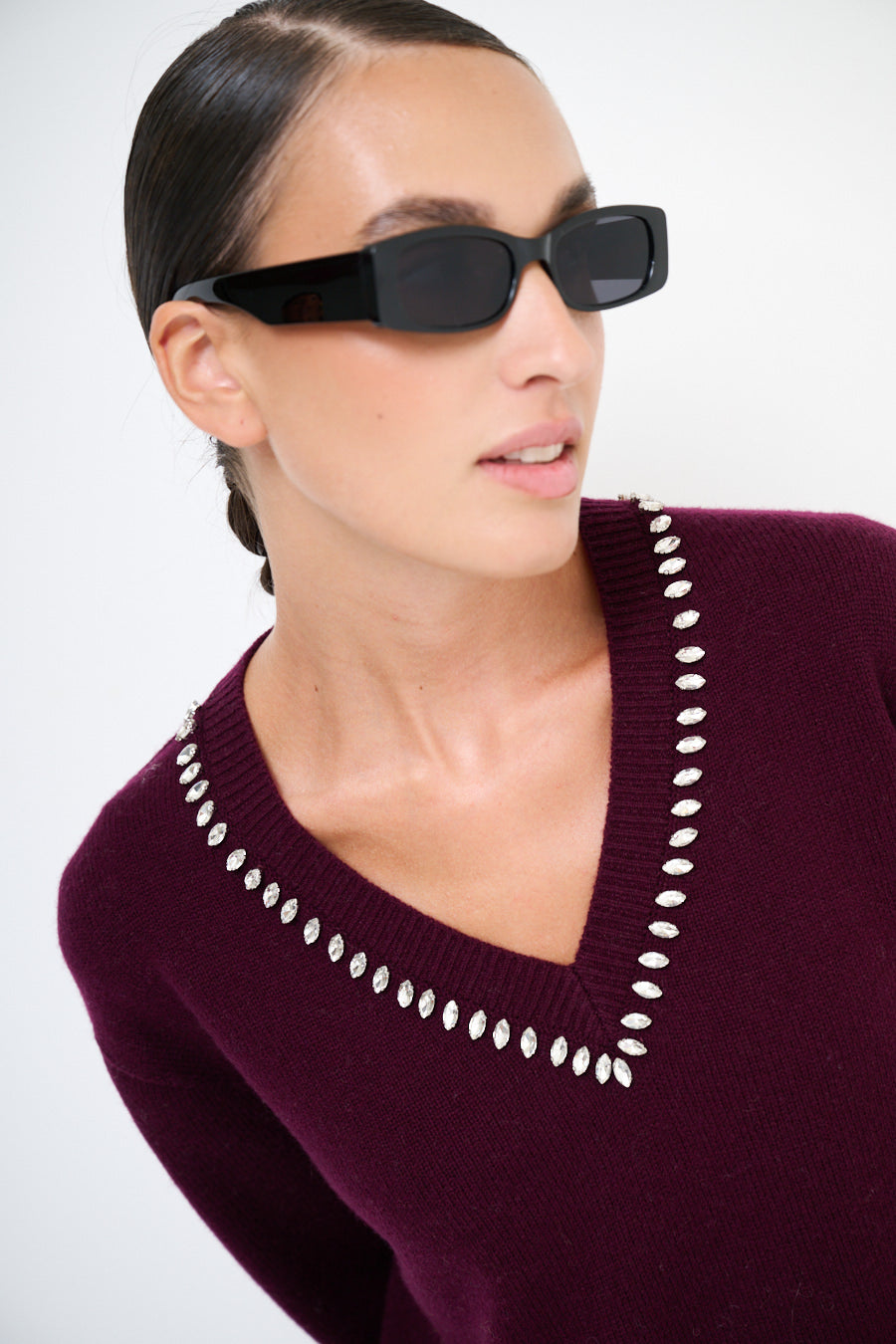 Vittoria V-neck Crystal Detail Cashmere-blend Sweater - one size