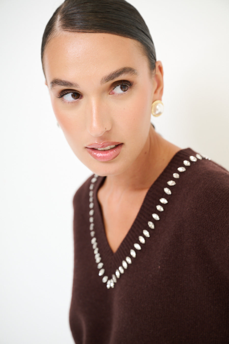 Vittoria V-neck Crystal Detail Cashmere-blend Sweater - one size