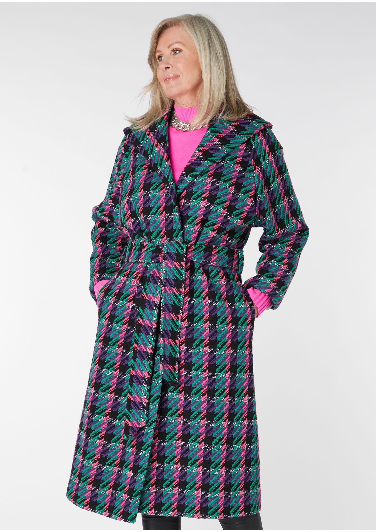 Frankie Check Coat with Tie Belt - size 14