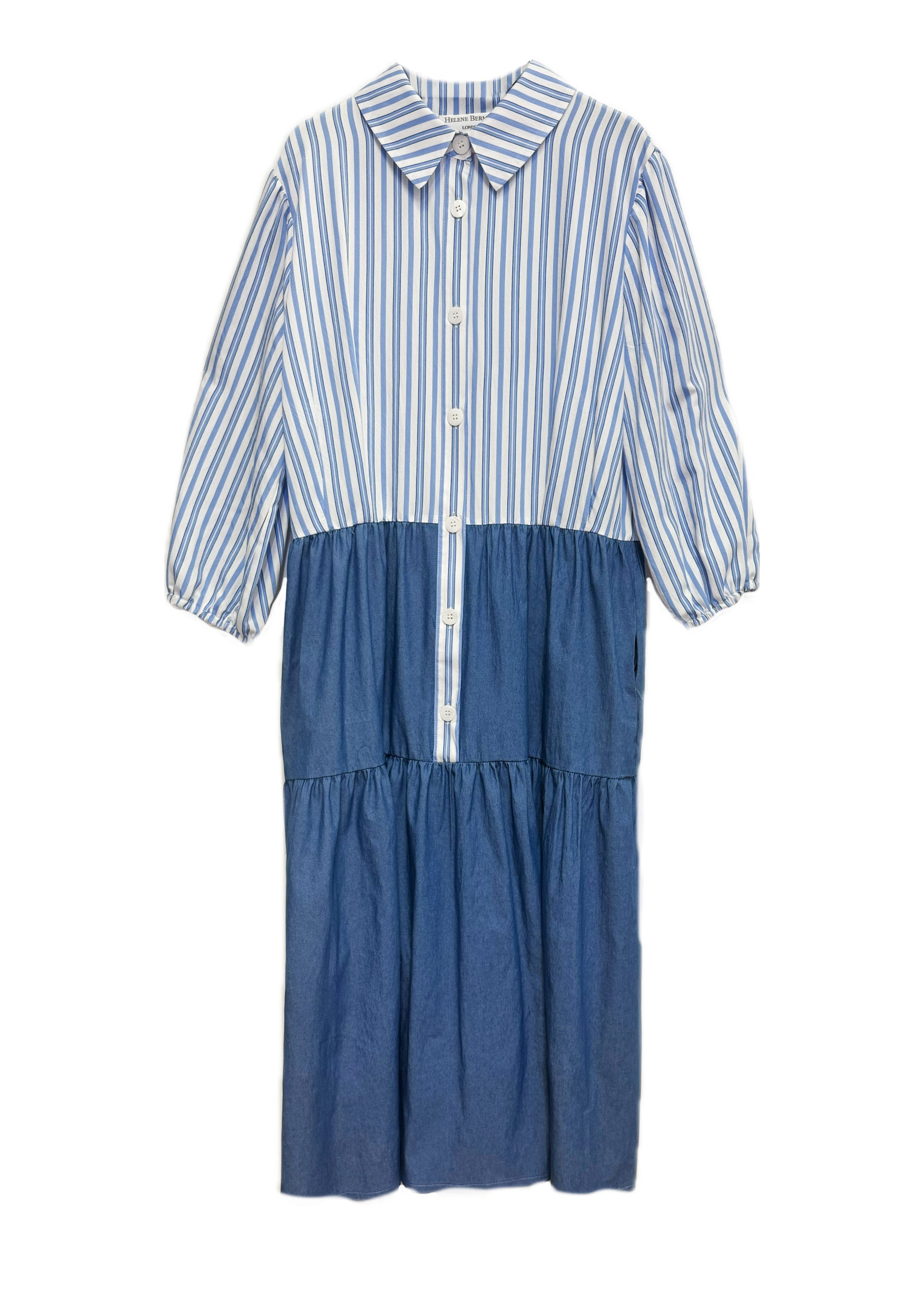 Ann Long Sleeve Stripe Contrast Tiered Dress - size 10