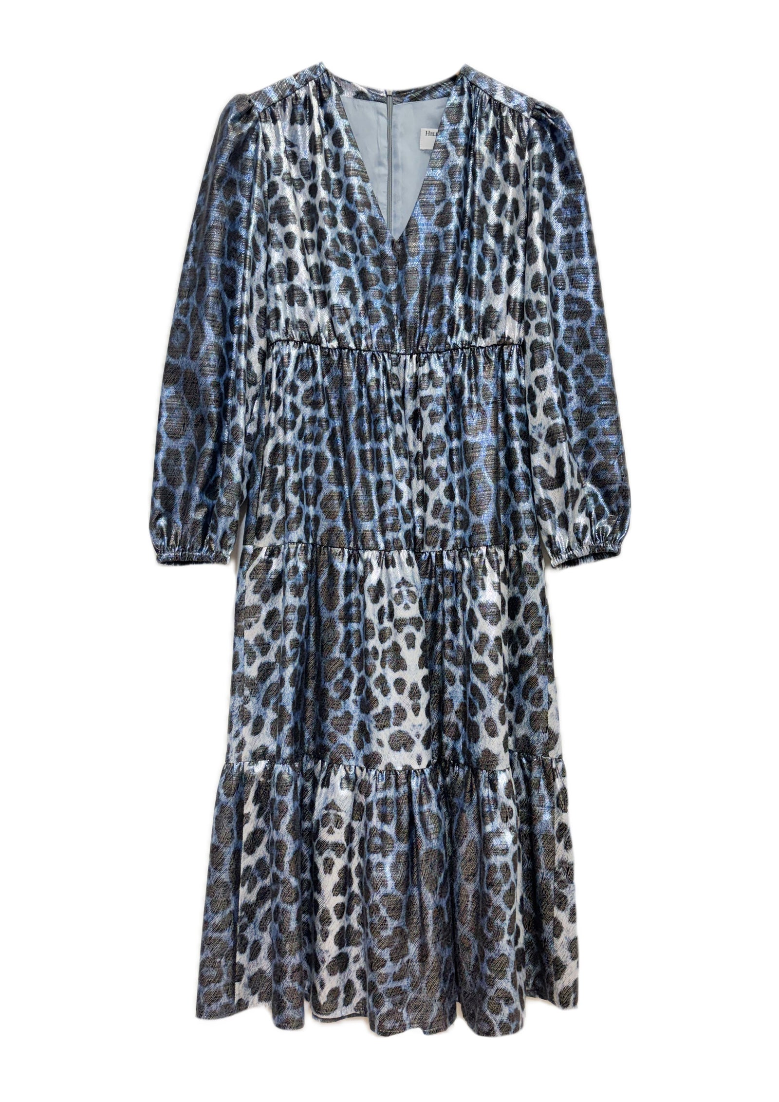 Dani Metallic Shimmer Animal Print Tiered Dress - size 10