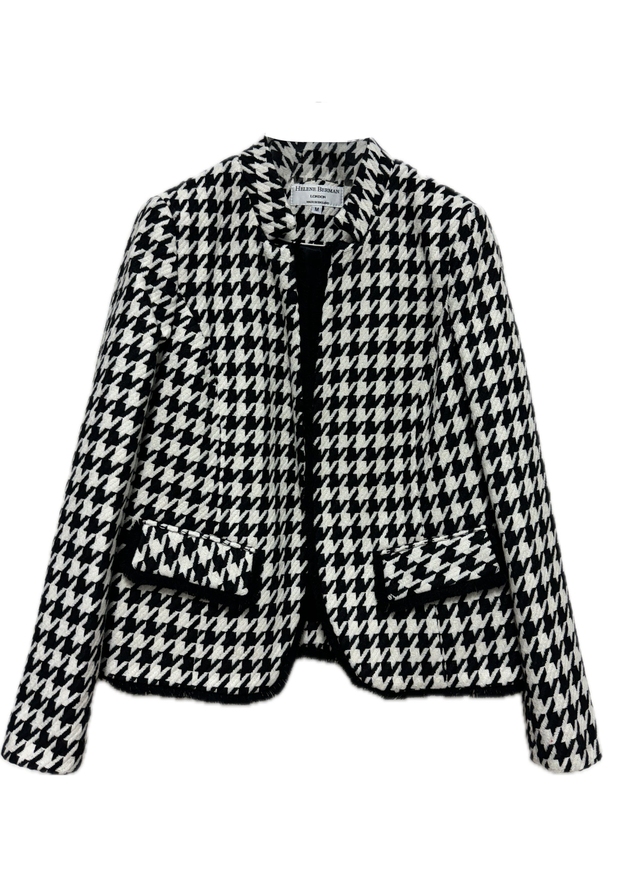 Fay Houndstooth Notch Collar Jacket with Fringe Detail