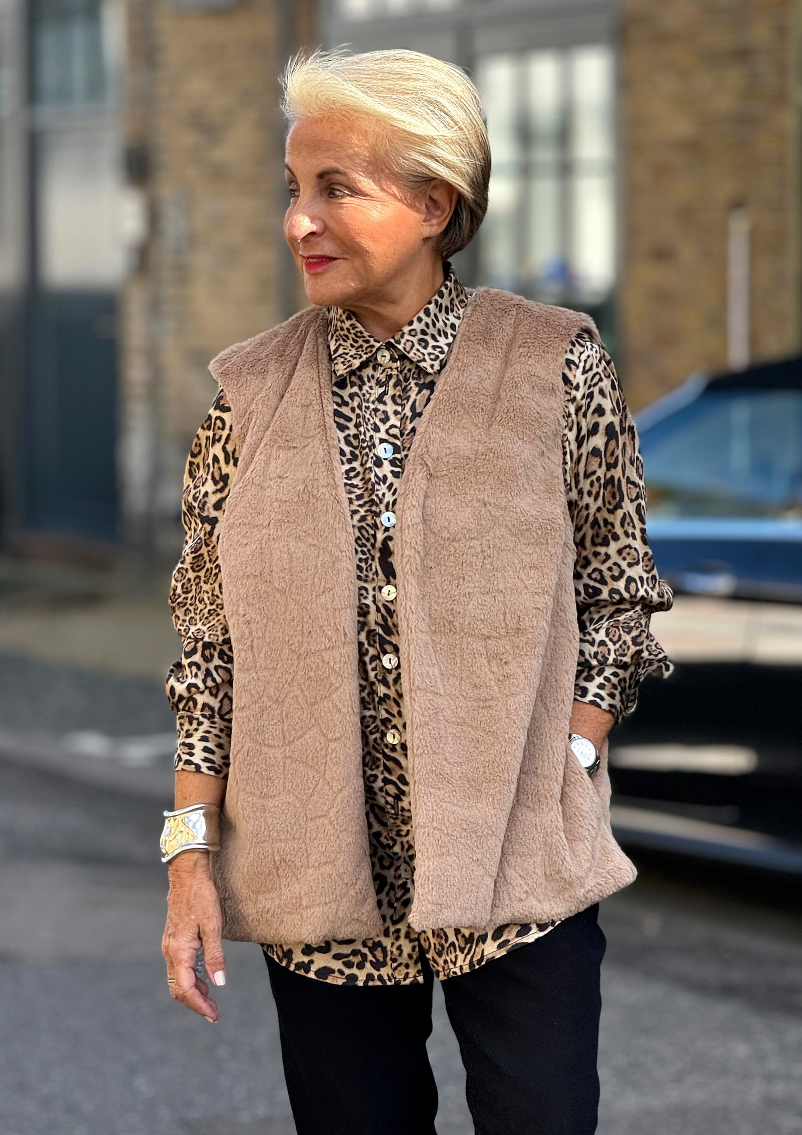 Helene Faux Fur Camel Gilet - Sizes 20, 24