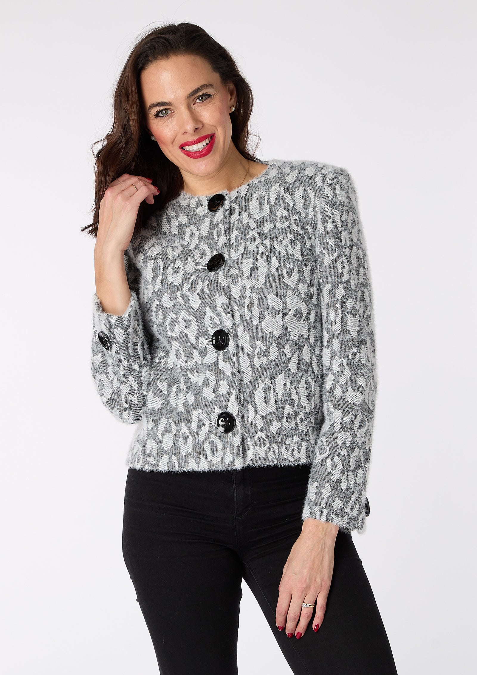 Sandy Round Neck Grey Animal Jacket - sizes 14