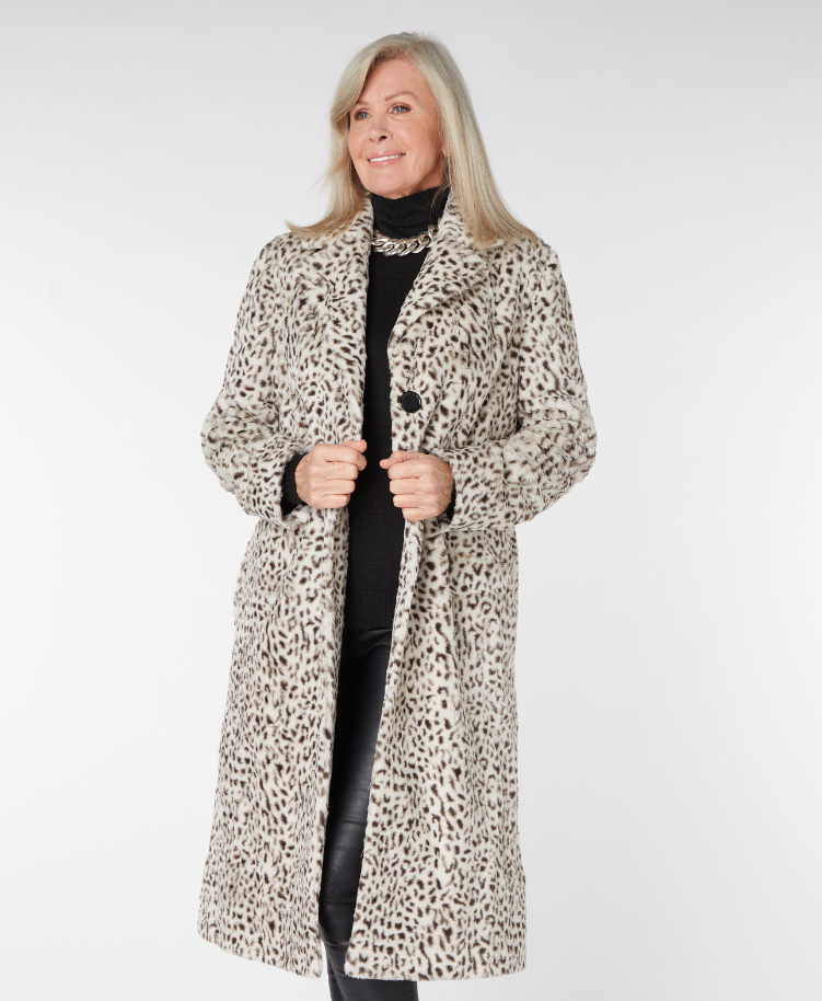 Snow Leopard Faux Fur Coat