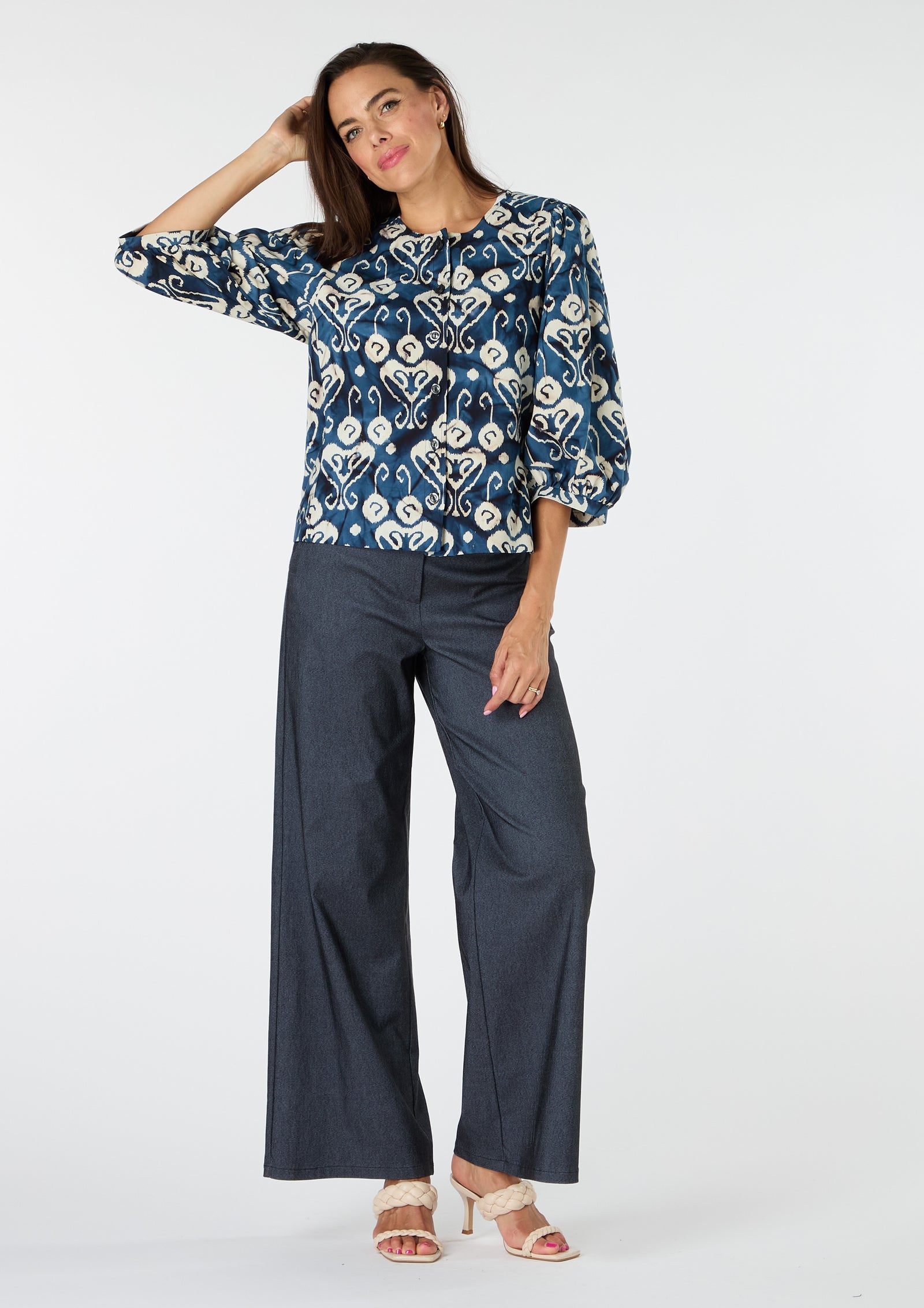 Stella Printed Easy-Wear Shirt with 3/4 Puff Sleeve - size 10
