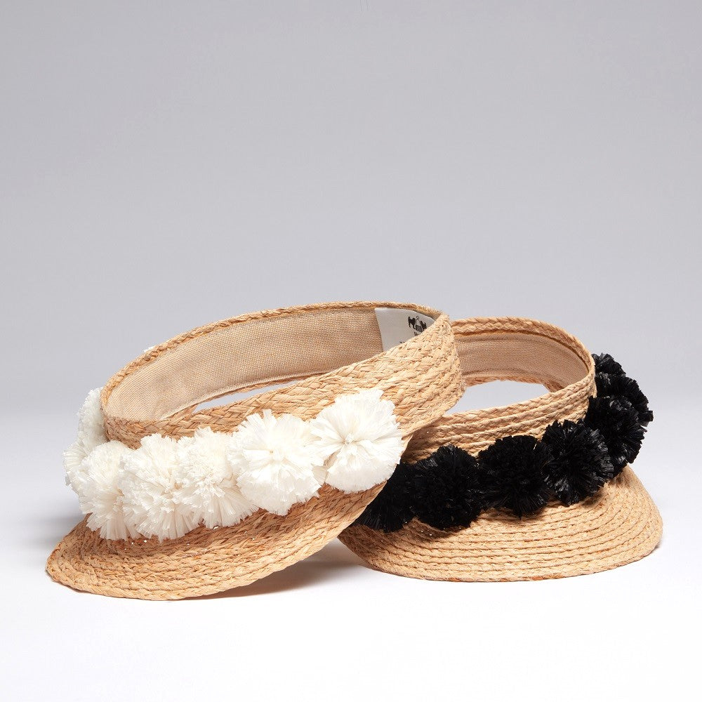 Ravello Raffia Visors with Pom Pom Detail