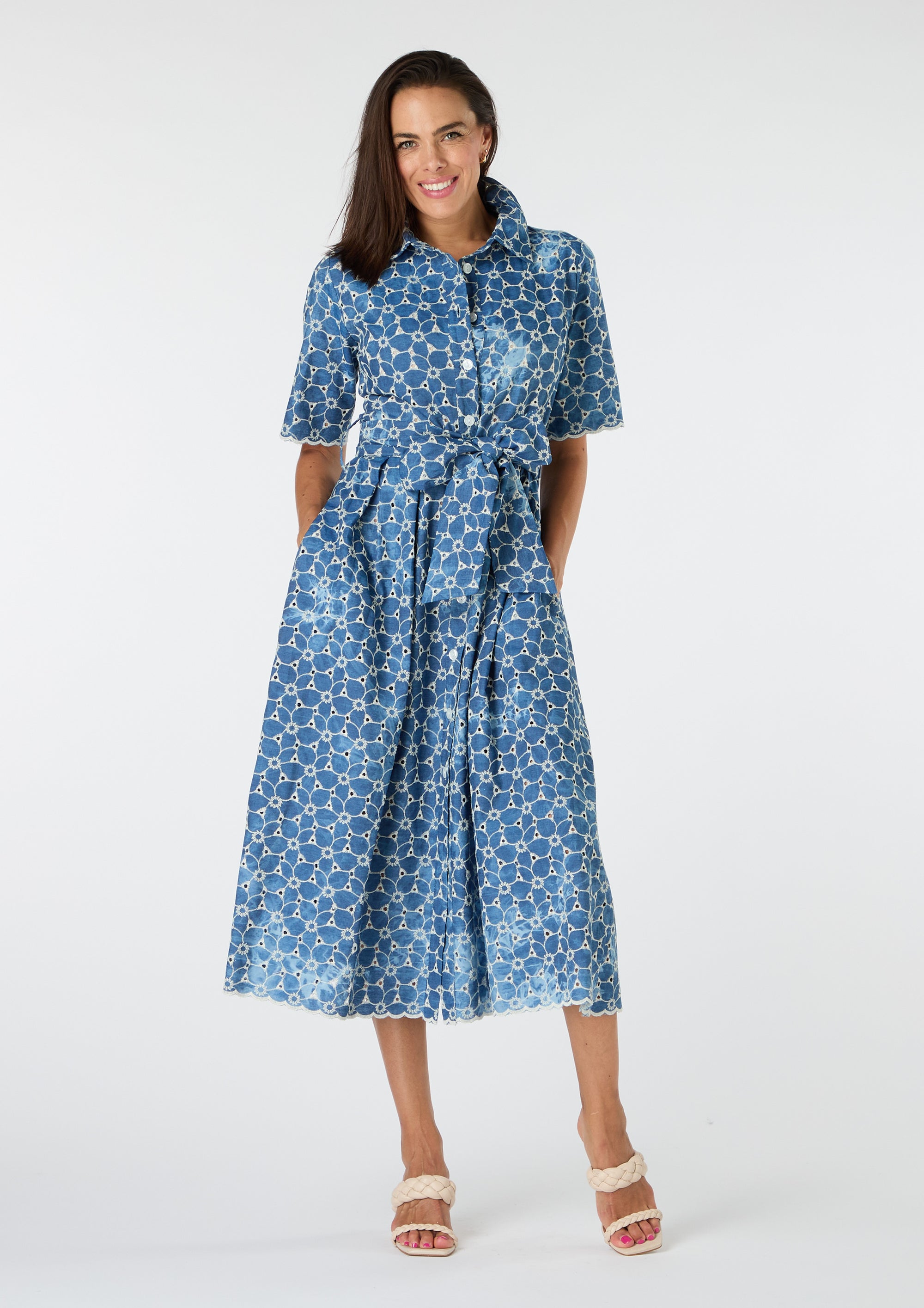 Wendy Embroidered Denim Shirt Dress - size 8